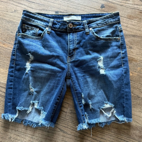 Distressed Blue Denim Shorts - Picture 1 of 4
